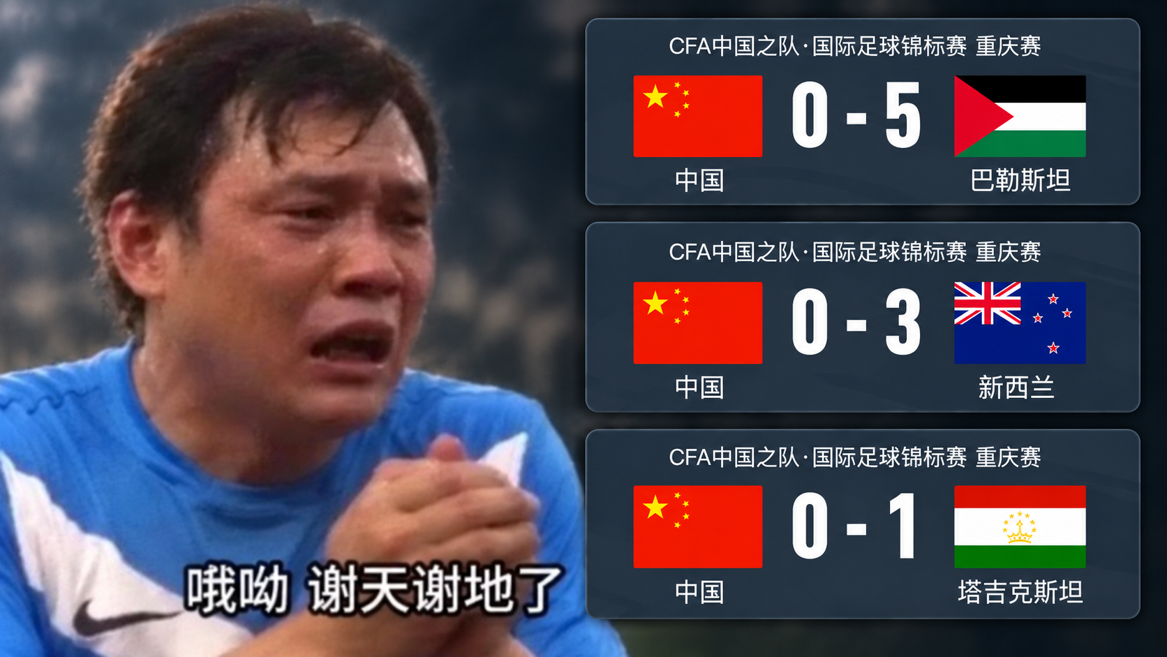 范志毅与重庆国际足球邀请赛中国队三场比赛的比分。